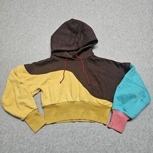 One 432 Cropped Hoodie Sweater Colorblock Handmade in Pakistan XS
